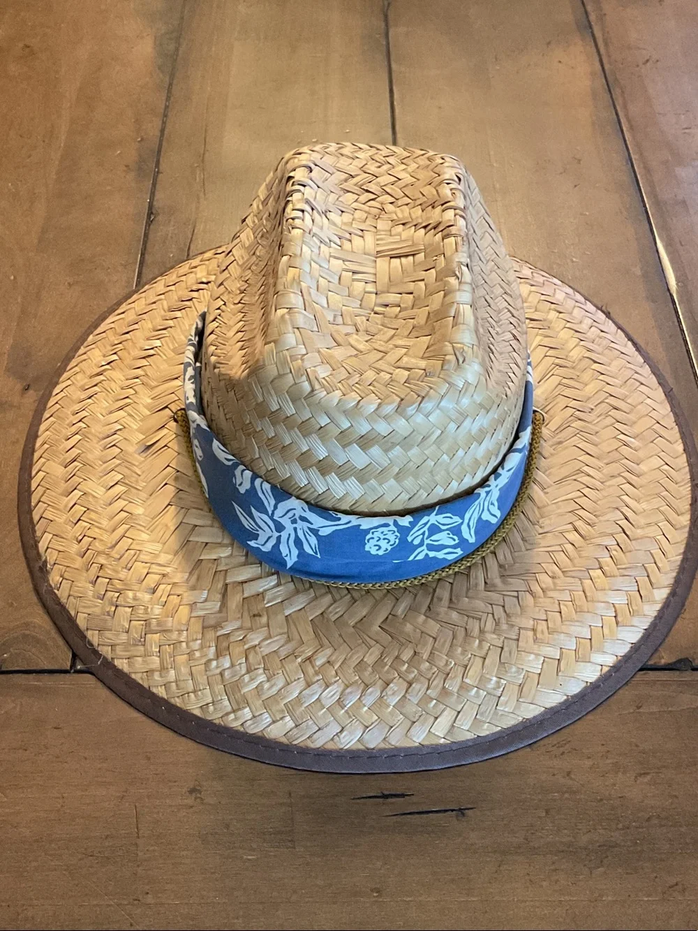 Straw  Sun Hat with Blue Floral Band by Wet Wurtle